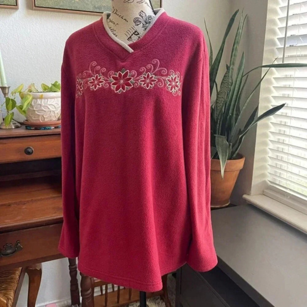 Croft&Barrow Women's Sweater Size L Red Vintage Floral Stretch Cozy‎ Grandmacore